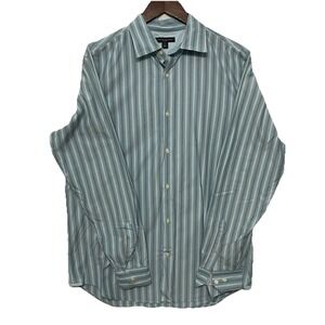 Banana Republic Classic Mens L 16-16.5 Blue Stripe 100% Cotton Dress Shirt